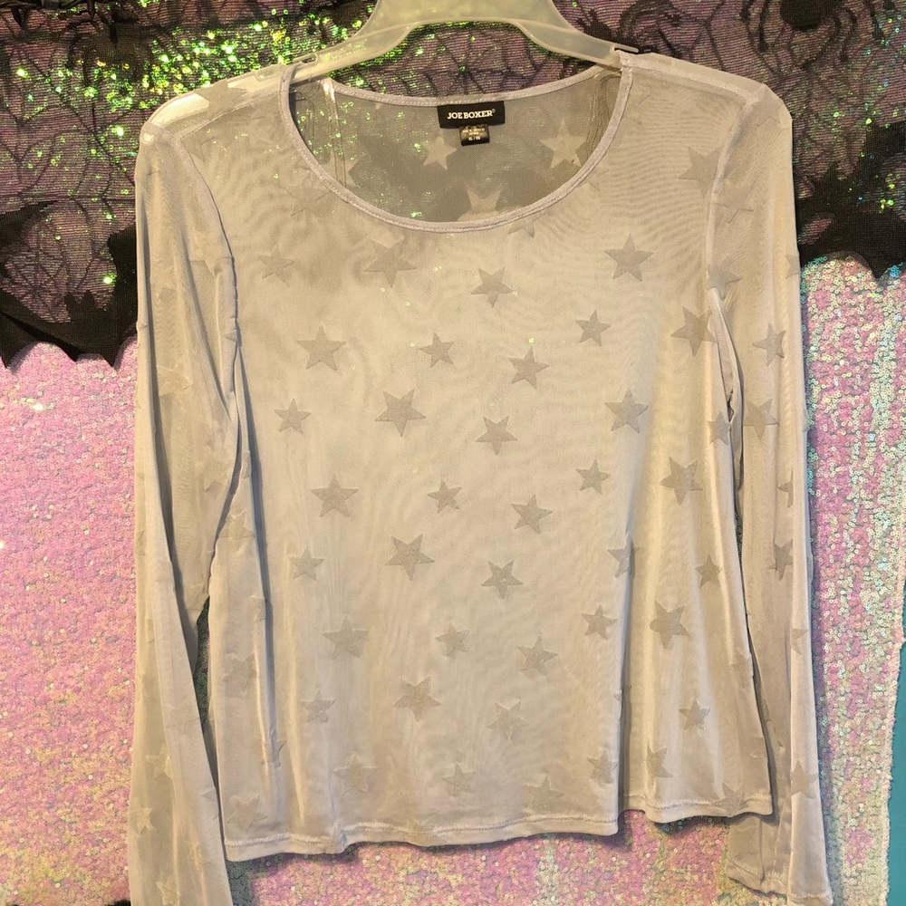 Mesh with velvet stars see through top